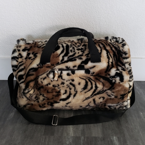 Brown Faith Knight Faux Fur Animal Print Duffle - Picture 3 of 4